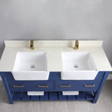 Altair - Georgia 60" Double Bathroom Vanity Set in Jewelry Blue/White and Composite Carrara White Stone Top with White Farmhouse Basin without Mirror | 537060-XX-AW-NM