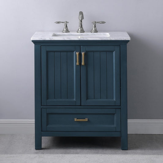 Altair - Isla 30" Single Bathroom Vanity Set in Gray/Classic Blue/White and Carrara White Marble Countertop without Mirror | 538030-XX-CA-NM