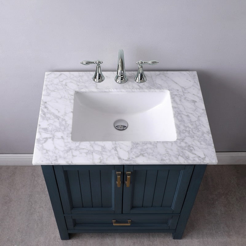 Altair - Isla 30" Single Bathroom Vanity Set in Gray/Classic Blue/White and Carrara White Marble Countertop without Mirror | 538030-XX-CA-NM