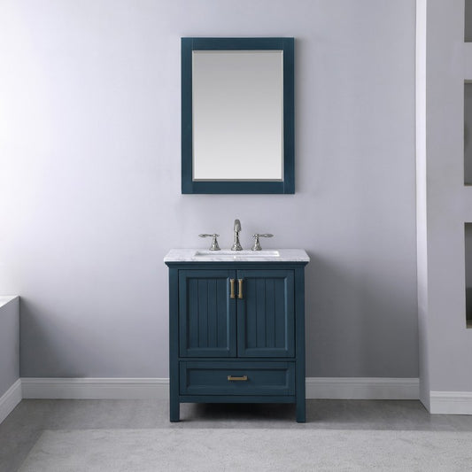 Altair - Isla 30" Single Bathroom Vanity Set in Gray/Classic Blue/White and Carrara White Marble Countertop with Mirror | 538030-XX-CA