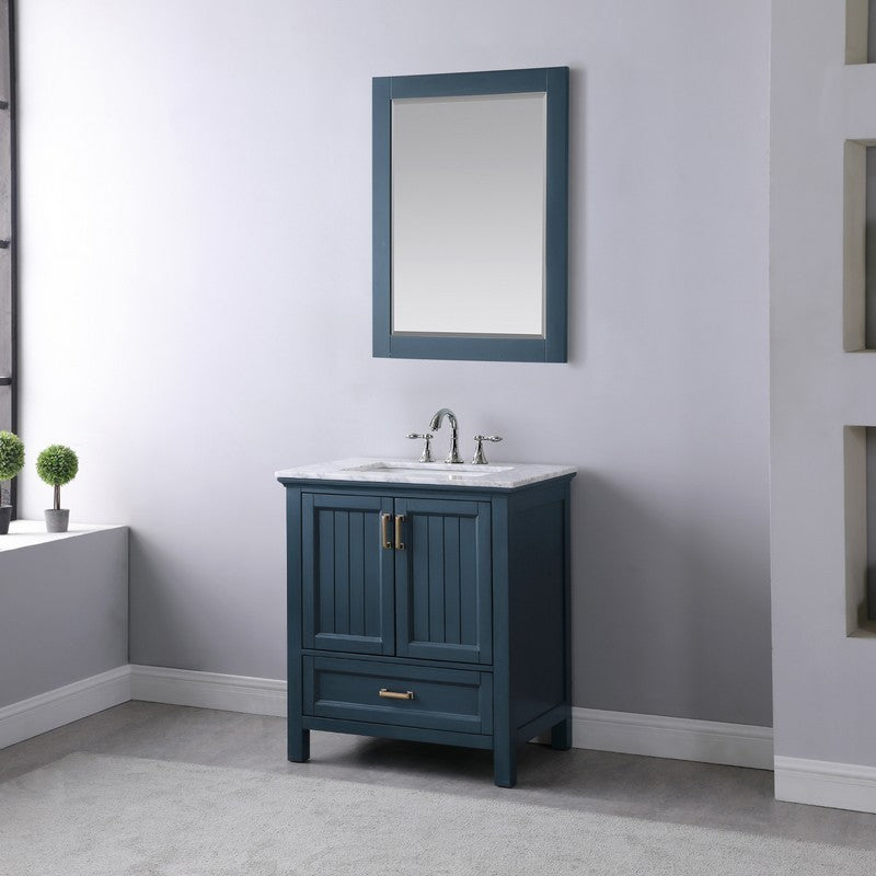 Altair - Isla 30" Single Bathroom Vanity Set in Gray/Classic Blue/White and Carrara White Marble Countertop with Mirror | 538030-XX-CA