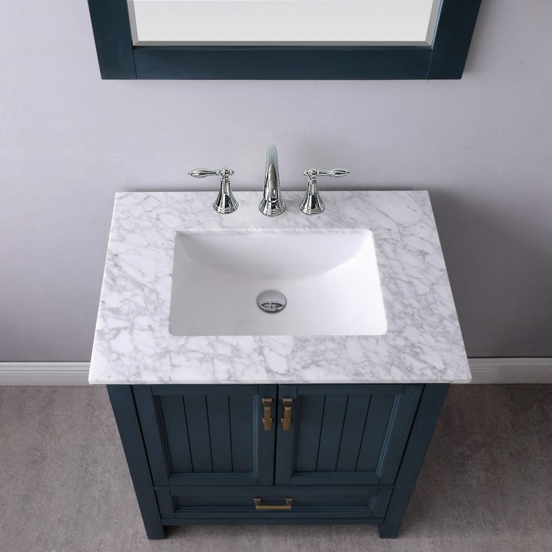 Altair - Isla 30" Single Bathroom Vanity Set in Gray/Classic Blue/White and Carrara White Marble Countertop with Mirror | 538030-XX-CA
