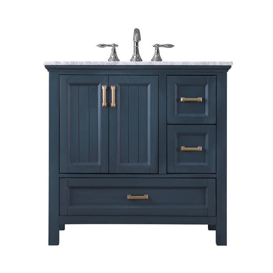 Altair - Isla 36" Single Bathroom Vanity Set in Gray/Classic Blue/White and Carrara White Marble Countertop without Mirror | 538036-XX-CA-NM