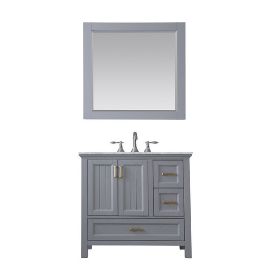 Altair - Isla 36" Single Bathroom Vanity Set in Gray/Classic Blue/White and Carrara White Marble Countertop with Mirror | 538036-XX-CA