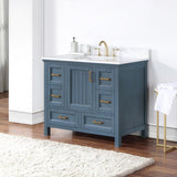 Altair - Isla 42" Single Bathroom Vanity Set in Classic Blue/Gray and Composite Carrara White Stone Countertop with Mirror | 538042-XX-AW