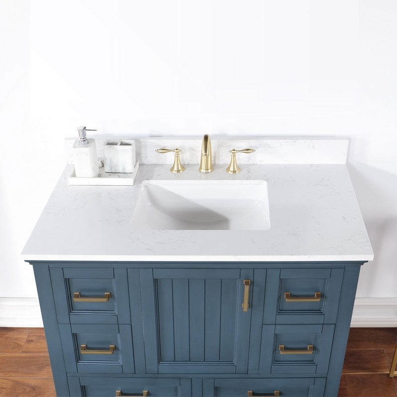 Altair - Isla 42" Single Bathroom Vanity Set in Classic Blue/Gray and Composite Carrara White Stone Countertop without Mirror | 538042-XX-AW-NM