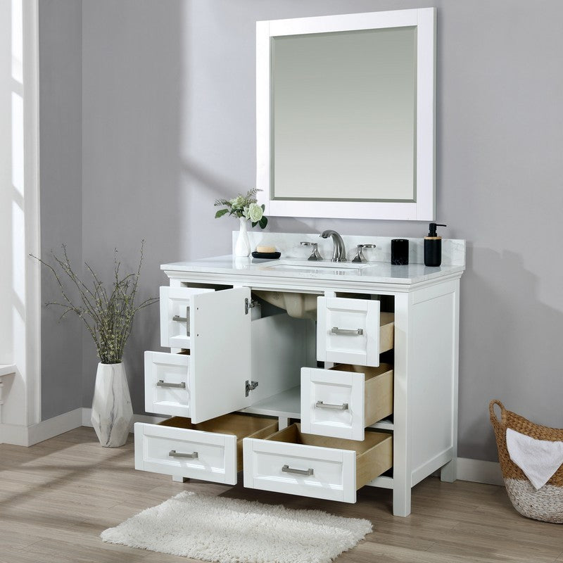 Altair - Isla 42" Single Bathroom Vanity Set in White and Carrara White Marble Countertop with Mirror | 538042-WH-AW