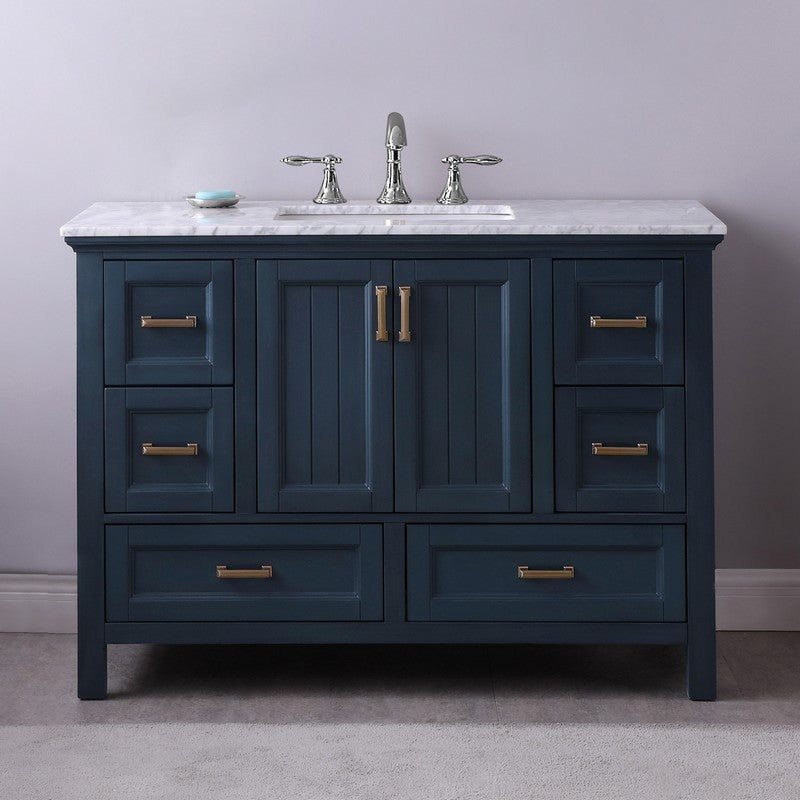 Altair - Isla 48" Single Bathroom Vanity Set in Gray/Classic Blue/White and Carrara White Marble Countertop without Mirror | 538048-XX-CA-NM
