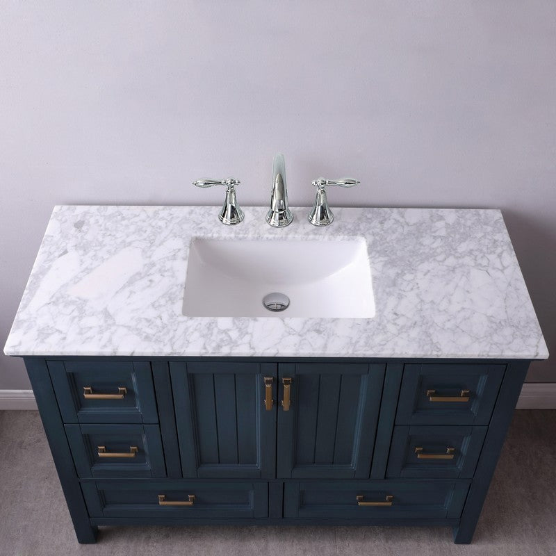 Altair - Isla 48" Single Bathroom Vanity Set in Gray/Classic Blue/White and Carrara White Marble Countertop without Mirror | 538048-XX-CA-NM
