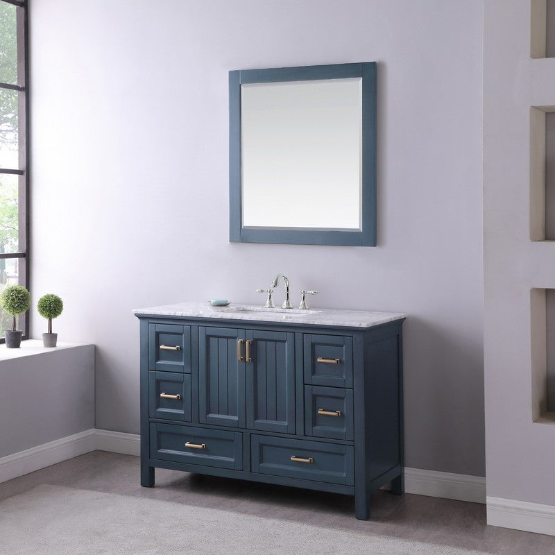 Altair - Isla 48" Single Bathroom Vanity Set in Gray/Classic Blue/White and Carrara White Marble Countertop with Mirror | 538048-XX-CA
