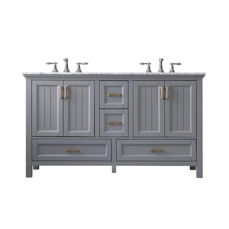 Altair - Isla 60" Double Bathroom Vanity Set in Gray/Classic Blue/White and Carrara White Marble Countertop without Mirror | 538060-XX-CA-NM