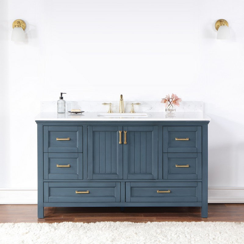 Altair - Isla 60" Single Bathroom Vanity Set in Classic Blue/Gray and Composite Carrara White Stone Countertop without Mirror | 538060S-XX-AW-NM