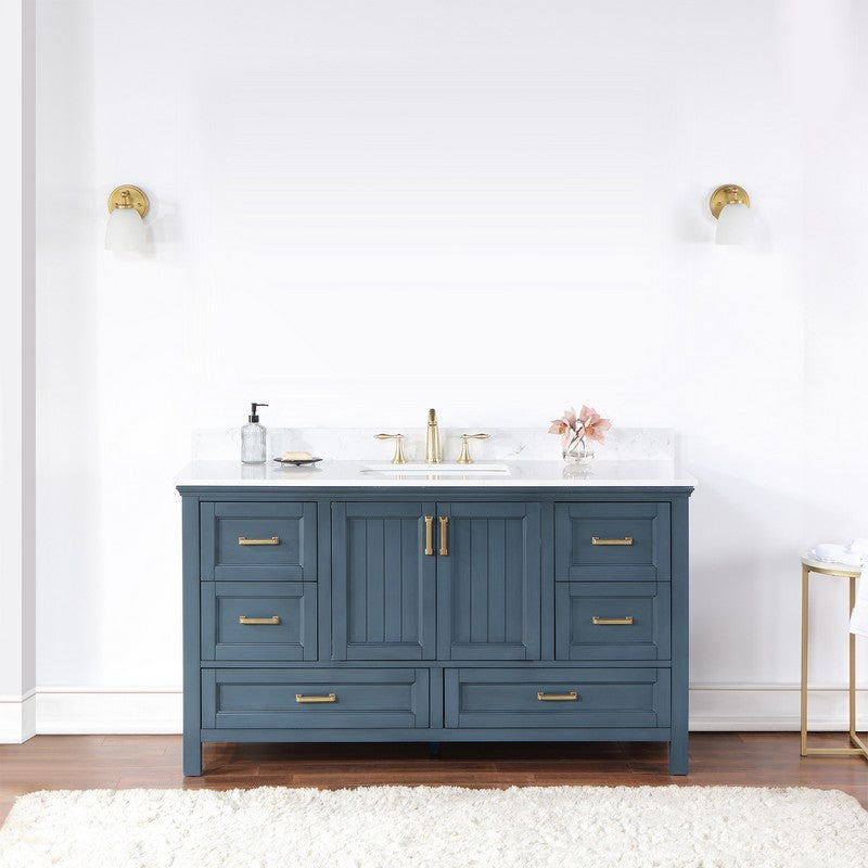 Altair - Isla 60" Single Bathroom Vanity Set in Classic Blue/Gray and Composite Carrara White Stone Countertop without Mirror | 538060S-XX-AW-NM