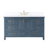 Altair - Isla 60" Single Bathroom Vanity Set in Classic Blue/Gray and Composite Carrara White Stone Countertop without Mirror | 538060S-XX-AW-NM