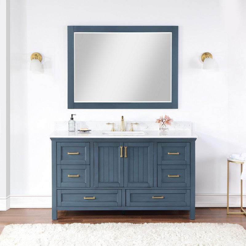 Altair - Isla 60" Single Bathroom Vanity Set in Classic Blue/Gray and Composite Carrara White Stone Countertop with Mirror | 538060S-XX-AW