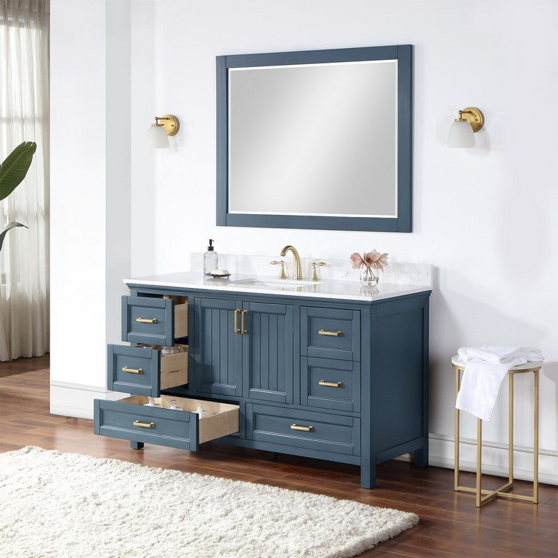 Altair - Isla 60" Single Bathroom Vanity Set in Classic Blue/Gray and Composite Carrara White Stone Countertop with Mirror | 538060S-XX-AW