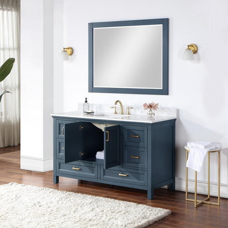 Altair - Isla 60" Single Bathroom Vanity Set in Classic Blue/Gray and Composite Carrara White Stone Countertop with Mirror | 538060S-XX-AW