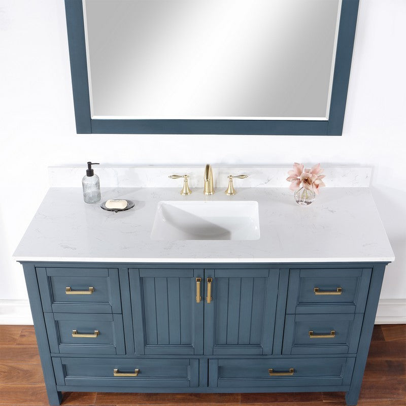 Altair - Isla 60" Single Bathroom Vanity Set in Classic Blue/Gray and Composite Carrara White Stone Countertop with Mirror | 538060S-XX-AW
