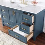 Altair - Isla 60" Single Bathroom Vanity Set in Classic Blue/Gray and Composite Carrara White Stone Countertop with Mirror | 538060S-XX-AW