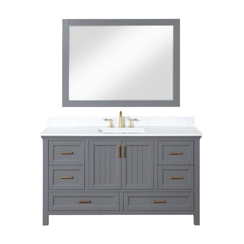 Altair - Isla 60" Single Bathroom Vanity Set in Classic Blue/Gray and Composite Carrara White Stone Countertop with Mirror | 538060S-XX-AW