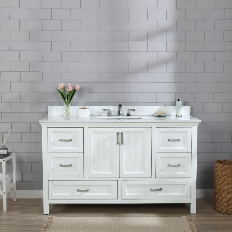 Altair - Isla 60" Single Bathroom Vanity Set in White and Carrara White Marble Countertop without Mirror | 538060S-WH-AW-NM
