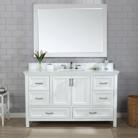 Altair - Isla 60" Single Bathroom Vanity Set in White and Carrara White Marble Countertop with Mirror | 538060S-WH-AW