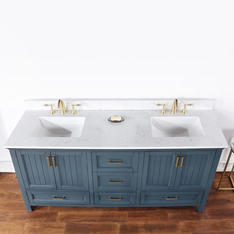 Altair - Isla 72" Double Bathroom Vanity Set in Classic Blue/Gray and Composite Carrara White Stone Countertop without Mirror | 538072-XX-AW-NM
