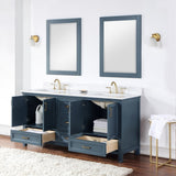 Altair - Isla 72" Double Bathroom Vanity Set in Classic Blue/Gray and Composite Carrara White Stone Countertop with Mirror | 538072-XX-AW