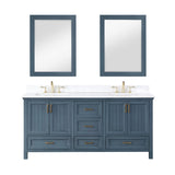 Altair - Isla 72" Double Bathroom Vanity Set in Classic Blue/Gray and Composite Carrara White Stone Countertop with Mirror | 538072-XX-AW