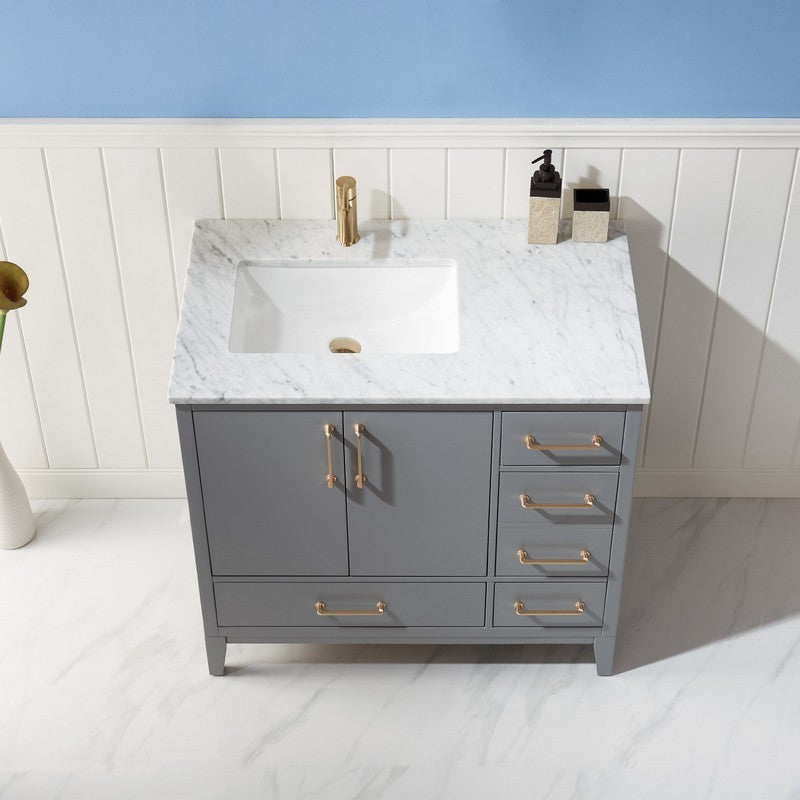 Altair - Sutton 36" Single Bathroom Vanity Set in Gray/Royal Green/White and Carrara White Marble Countertop without Mirror | 541036-XX-CA-NM