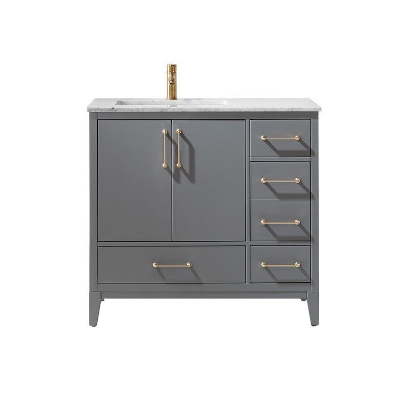 Altair - Sutton 36" Single Bathroom Vanity Set in Gray/Royal Green/White and Carrara White Marble Countertop without Mirror | 541036-XX-CA-NM