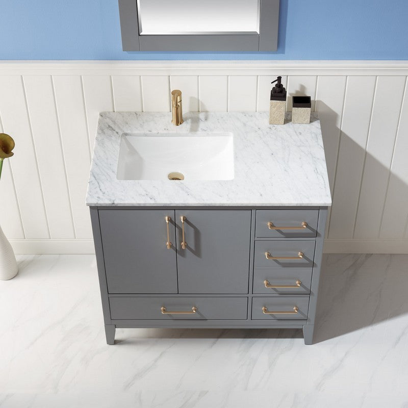 Altair - Sutton 36" Single Bathroom Vanity Set in Gray/Royal Green/White and Carrara White Marble Countertop with Mirror | 541036-XX-CA