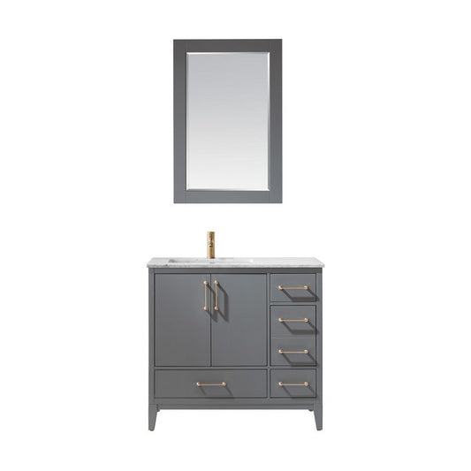 Altair - Sutton 36" Single Bathroom Vanity Set in Gray/Royal Green/White and Carrara White Marble Countertop with Mirror | 541036-XX-CA