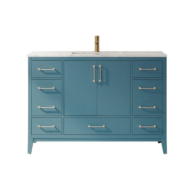 Altair - Sutton 48" Single Bathroom Vanity Set in Gray/Royal Green/White and Carrara White Marble Countertop without Mirror | 541048-XX-CA-NM