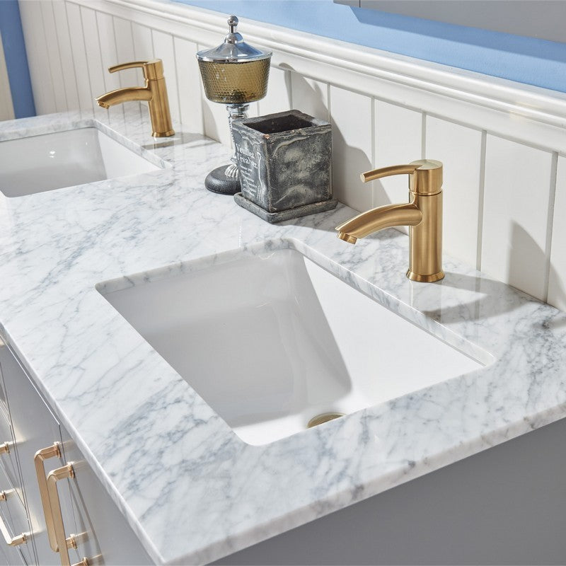 Altair - Sutton 60" Double Bathroom Vanity Set in Gray/Royal Green/White and Carrara White Marble Countertop without Mirror | 541060-XX-CA-NM