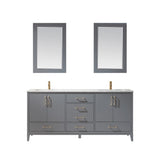 Altair - Sutton 72" Double Bathroom Vanity Set in Gray/Royal Green/White and Carrara White Marble Countertop with Mirror | 541072-XX-CA