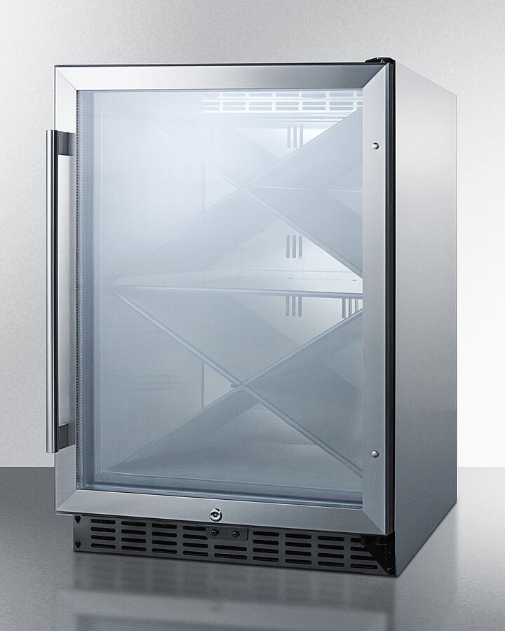 Summit | 24" Single Zone Built-In Commercial Wine Cellar with 5.0 Cu. Ft. Capacity, Digital Thermostat, Reversible Hinges, Double Pane Glass Door with Lock, Automatic Defrost | SCR610BLXCSS
