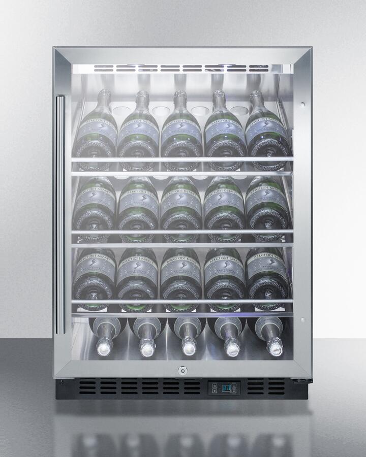 Summit - 24" Built-in Undercounter Commercial Wine Cellar with Stainless Steel Interior, Champagne Shelving, Auto Defrost, Digital Controls, Lock and Stainless Steel Cabinet |  SCR610BLCHCSS