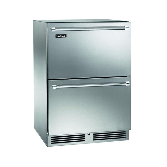 Perlick - 24" Signature Series Outdoor Dual-Zone Freezer/Refrigerator Drawers, stainless steel, with lock - HP24ZO-4