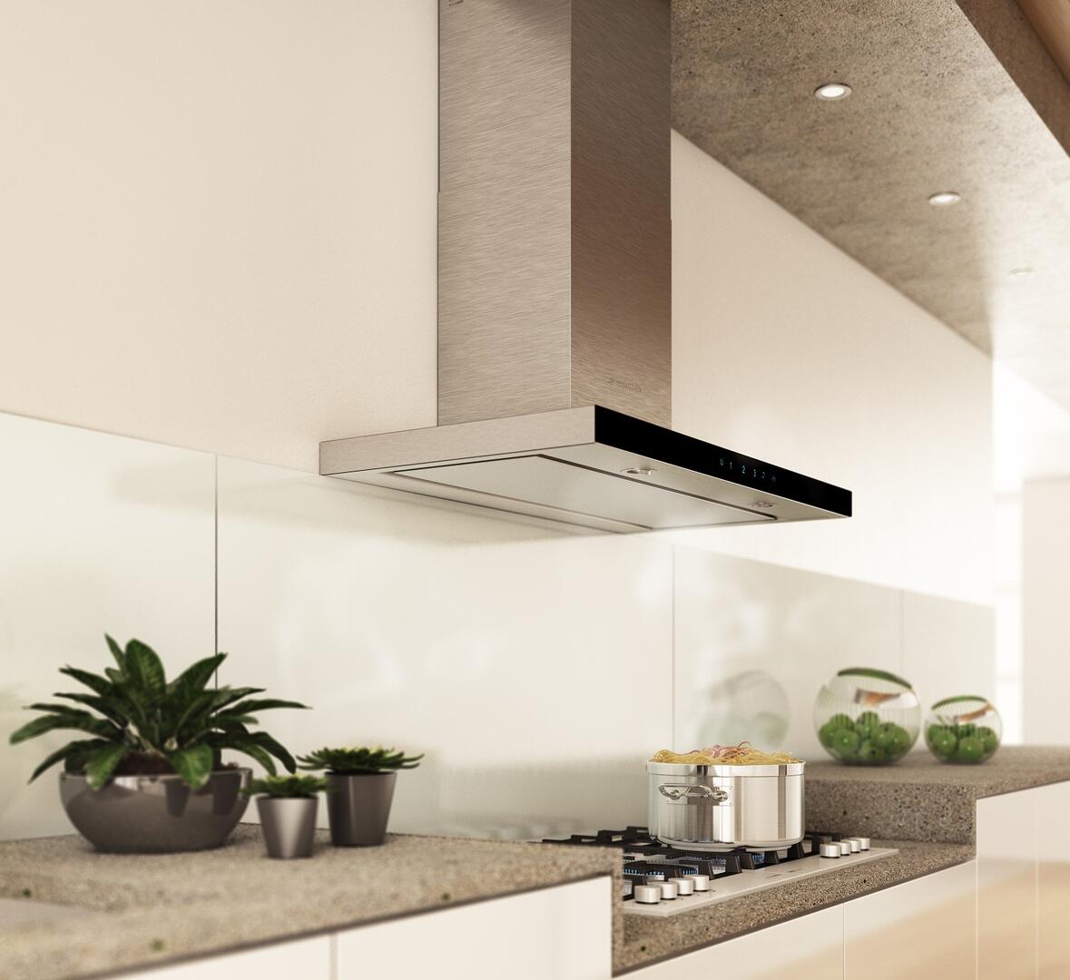 Elica - LUGANO - Techne - 30" W x 19 11/16" D x 5" H, Stainless & Black Glass - Wall Mount Hoods | ELG630S3