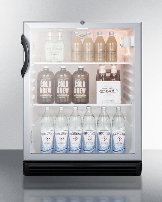 Summit | 24" Wide Commercially Approved Beverage Center with 5.5 Cu. Ft. Capacity, Reversible Door with Lock, Adjustable Glass Shelves, Automatic Defrost, Double Pane Tempered Glass, and 100% CFC Free | SCR600BGLADA