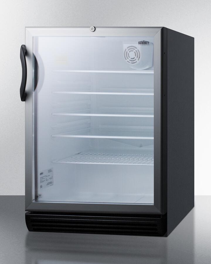 Summit | 24" Wide Commercially Approved Beverage Center with 5.5 Cu. Ft. Capacity, Reversible Door with Lock, Adjustable Glass Shelves, Automatic Defrost, Double Pane Tempered Glass, and 100% CFC Free | SCR600BGLADA