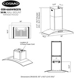 Cosmo - 30 in. Ductless Wall Mount Range Hood in Stainless Steel with Soft Touch Controls, LED Lighting and Carbon Filter Kit for Recirculating | COS-668WRCS75-DL