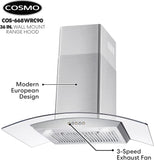 Cosmo - 36 in. Ductless Wall Mount Range Hood in Stainless Steel with Push Button Controls, LED Lighting and Carbon Filter Kit for Recirculating | COS-668WRC90-DL