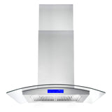 Cosmo - 30 in. Ductless Island Range Hood with Soft Touch Controls, LED Lights and Permanent Filters in Stainless Steel | COS-63ISS75-DL