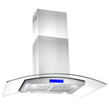 Cosmo - 668ICS900 36 in. Island Range Hood with 380 CFM, 3 Speeds, Ducted, Permanent Filters, Soft Touch Controls, LED Lights, Curved Glass Hood in Stainless Steel | COS-668ICS900