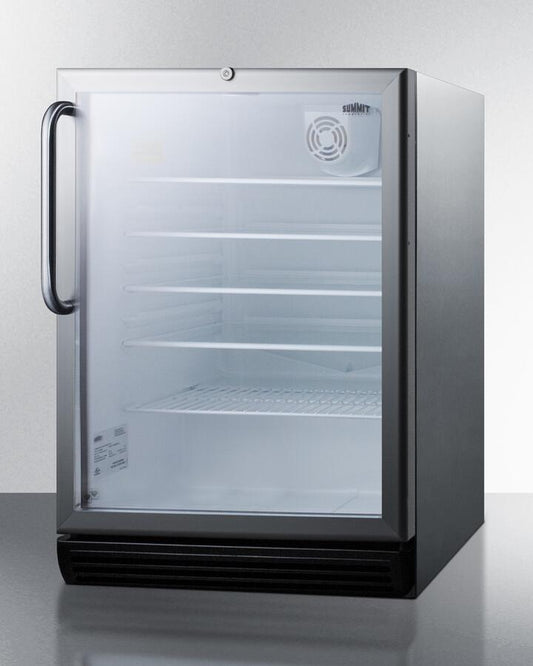 Summit | 24" Commercial Beverage Center with 5.5 Cu. Ft. Capacity, Reversible Door with Lock, Adjustable Glass Shelves, Automatic Defrost, Double Pane Tempered Glass, Professional Handle | SCR600BGLCSSADA