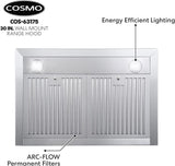 Cosmo - 30 in. Ductless Wall Mount Range Hood in Stainless Steel with LED Lighting and Carbon Filter Kit for Recirculating | COS-63175-DL