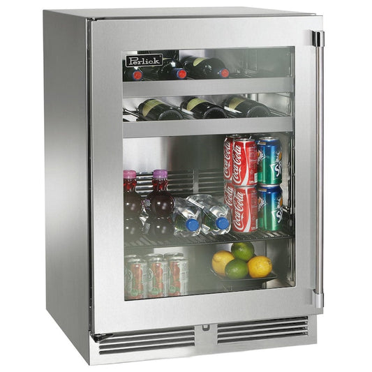 Perlick - Signature Series Shallow Depth 18" Depth Marine Grade Beverage Center with stainless steel glass door, with lock - HH24BM