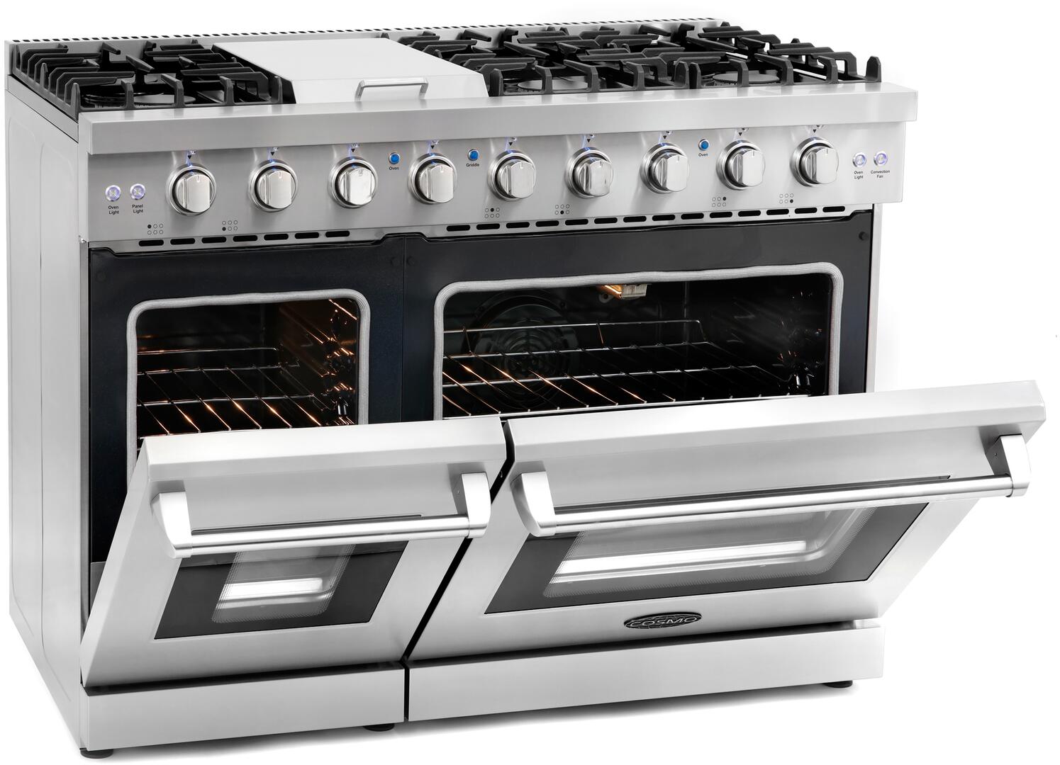 Cosmo - 48 in. 6.8 cu. ft. Double Oven Commercial Gas Range with Fan Assist Convection Oven in Stainless Steel Storage Drawer | COS-EPGR486G